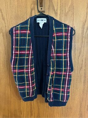 White Stag Navy Plaid Button-Front Knit Vest